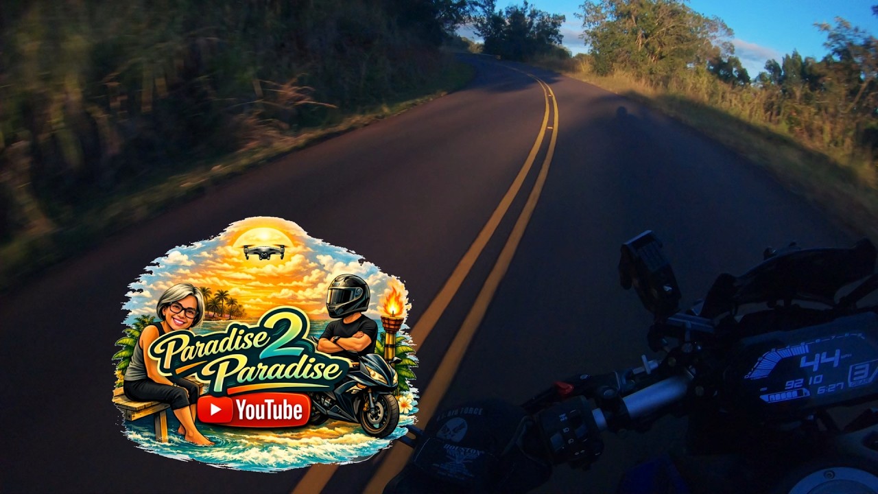 Sunset hour motorcycle ride in Hawaii. Island life.