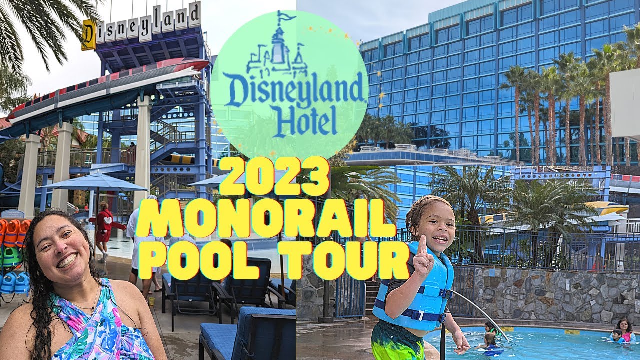 Disneyland Hotel 2023 Pool Tour Monorail Water Slides, Full Pool Bar