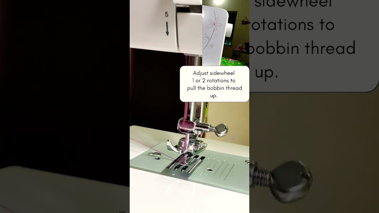 Pulling Bobbin thread up to start sewing. 