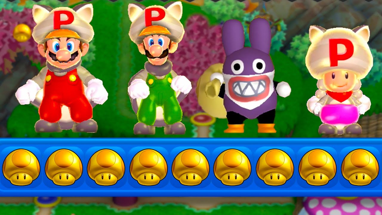 New Super Mario Bros U Deluxe – 4 Players Final Boss All Castle and Tower Walkthrough Co Op