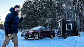 Coldest Night of the Winter at the TINY CABIN on WHEELS | No Insulation. Heater Fail