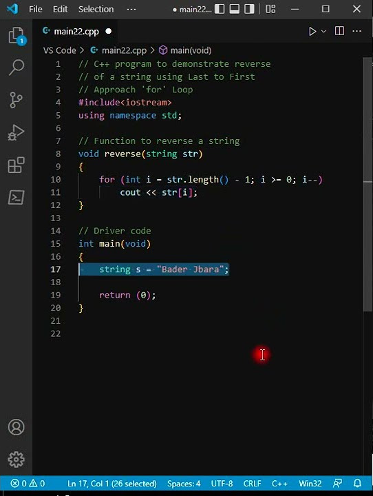 C++ program to demonstrate reverse of a string using Last to First ...