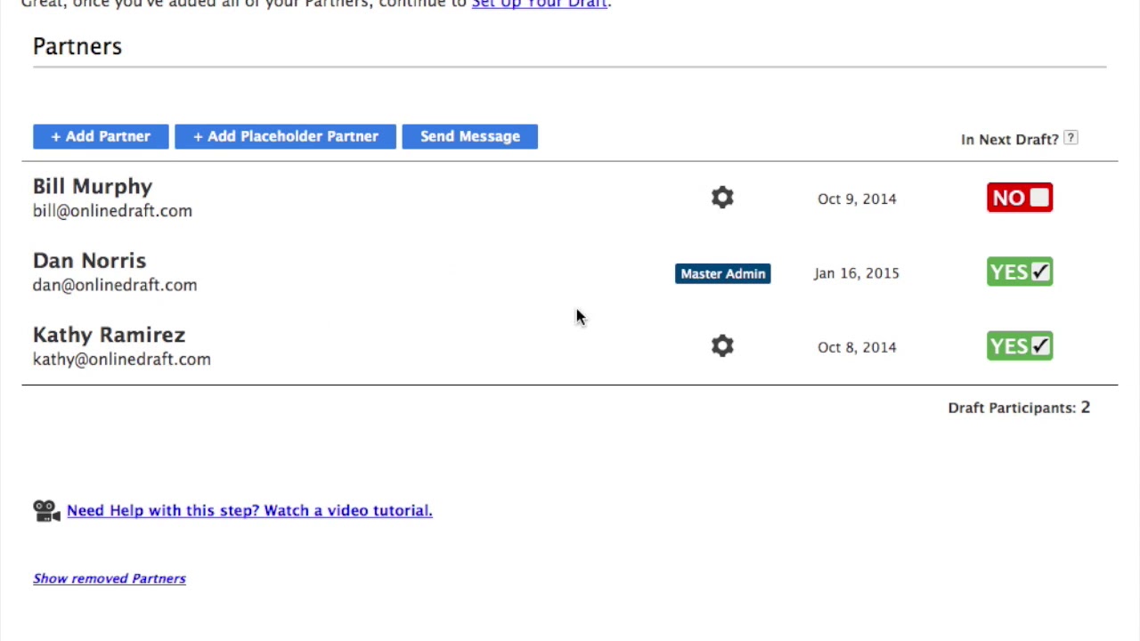 OnlineDraft  Adding Partners