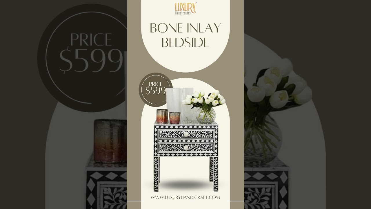 Bone Inlay Bedside Tables with storage | Nightstand