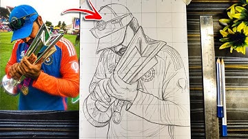 Rohit Sharma drawing with T20 Champions trophy 🏆🇮🇳, How to draw Rohit Sharma, Outline Tutorial
