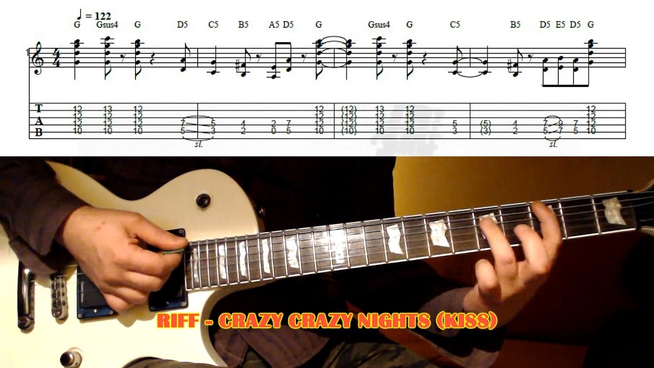 Crazy Crazy Nights Riff Kiss Guitar Lesson With Tab Youtube