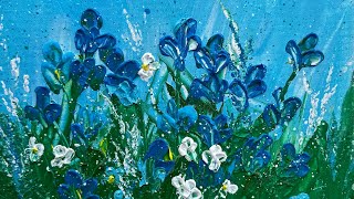 Palette Knife Blue Flowers Acrylic Painting Lesson