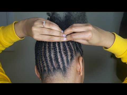 Watch Me Cornrow My Own Natural Hair | Bangs With Beads Up Do