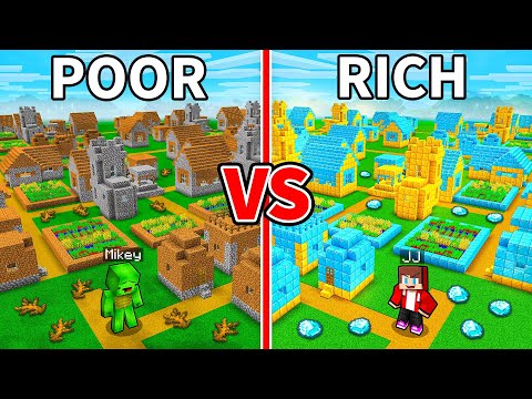 JJ and Mikey: POOR vs RICH VILLAGE Battle in Minecraft - Maizen