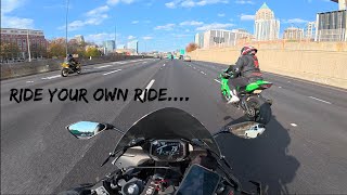 Downtown run with a squad ZX6R...Ride your own Ride
