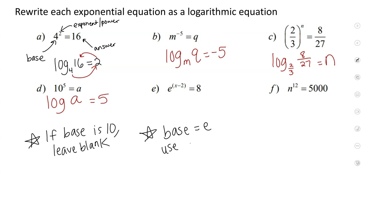 Converting From Exponentials To Logs YouTube Converting From Exponentials To Logs YouTube