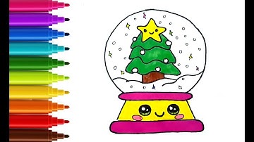 How to draw and color a Christmas Snow Globe Cute and Easy | Draw with Enti