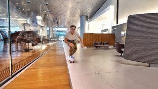 SKATEBOARDING IN A FIRSTCLASS LOUNGE