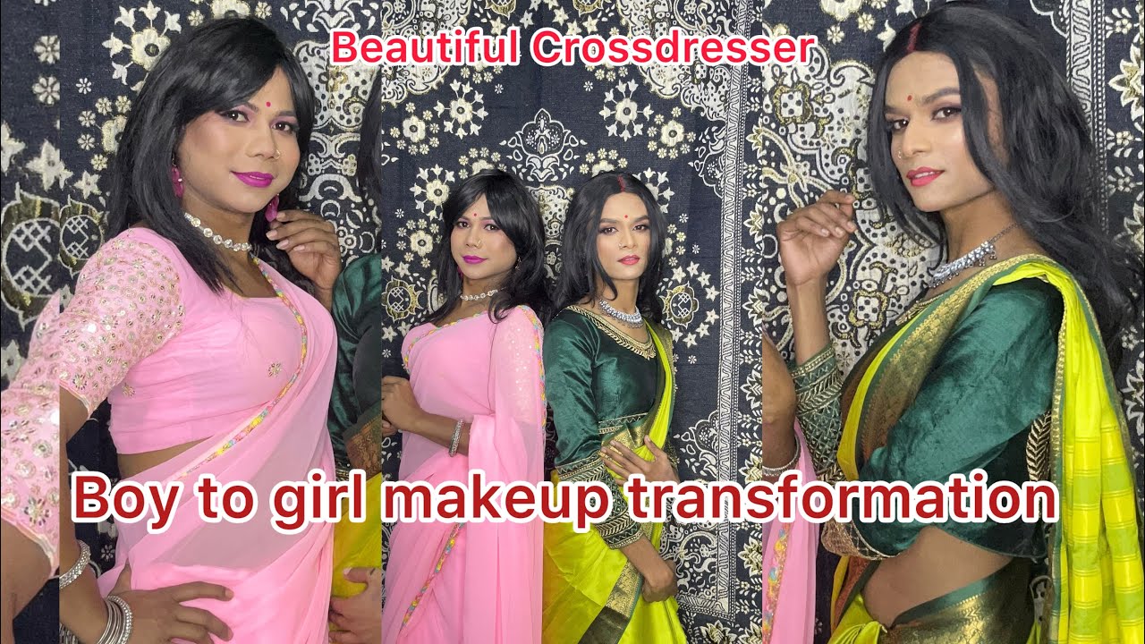 2 Beautiful Boy Wear Saree & Become Girl/ Male To Female Makeup Transformation/ Boys Wear Saree