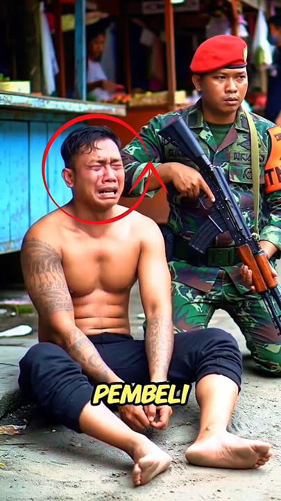 Arrested by the Indonesian National Armed Forces for Being Caught Stealing, Pr3man Cries‼️#shorts