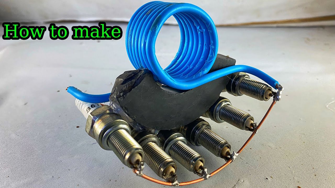 Easy How to make free electricity energy from by pvc copper wire use spark plug 