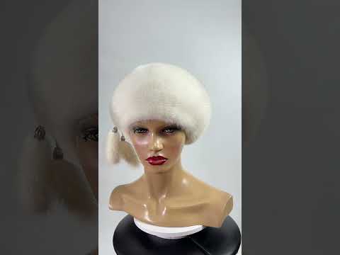 Жіночий норковий класичний Берет з прикрасою сбоку, відео 9