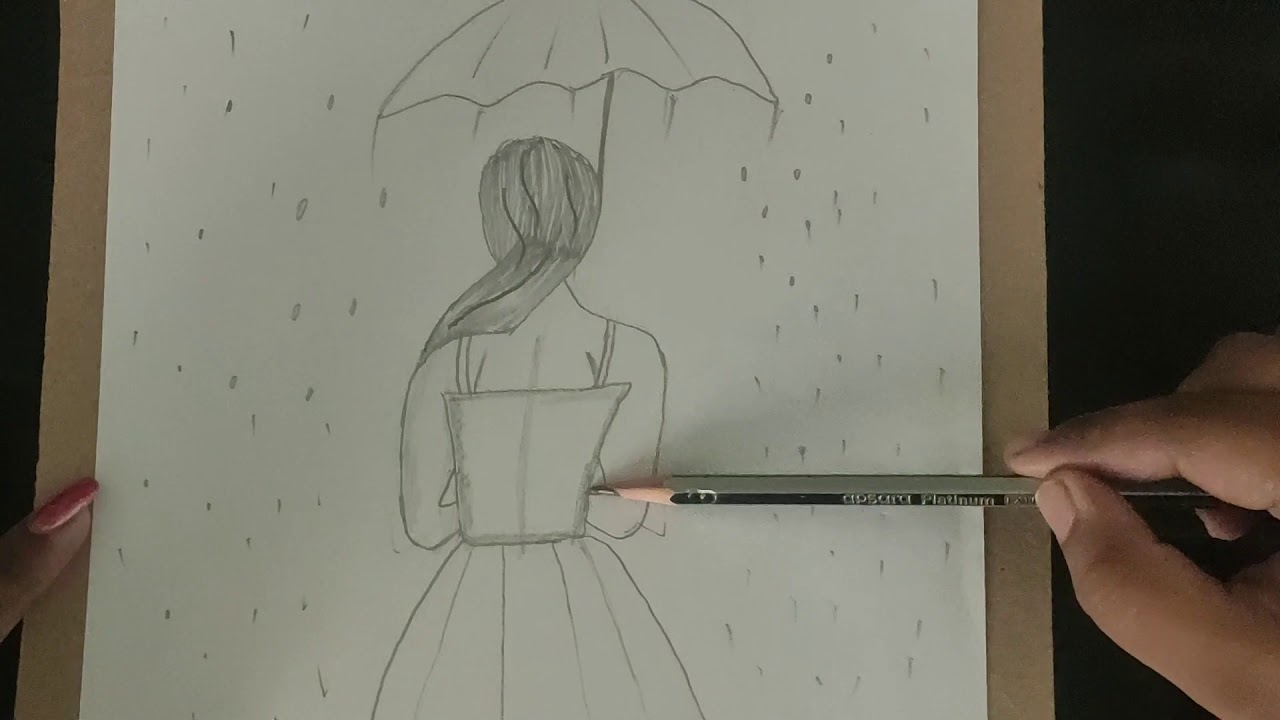 How to draw a girl in rain with umbrella - YouTube