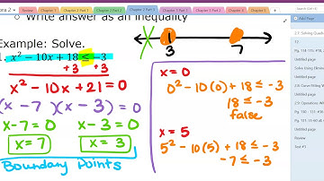 Algebra 2 - 2.7 Solving Quadratic Inequalities Part 3