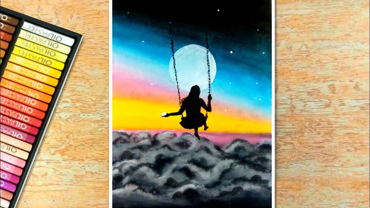 Girl on Swing  | Easy Oil Pastel Drawing for Beginners step by step | Creative Drawing Ideas | #44