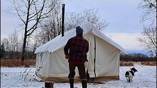 Snowy, Wet, Cold Minnesota Deer Hunting. Camping In Wall Tent With Wood Stove.