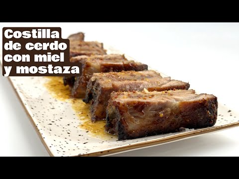 Costilla de cerdo con miel y mostaza y magdalenas de chocolate gigantes