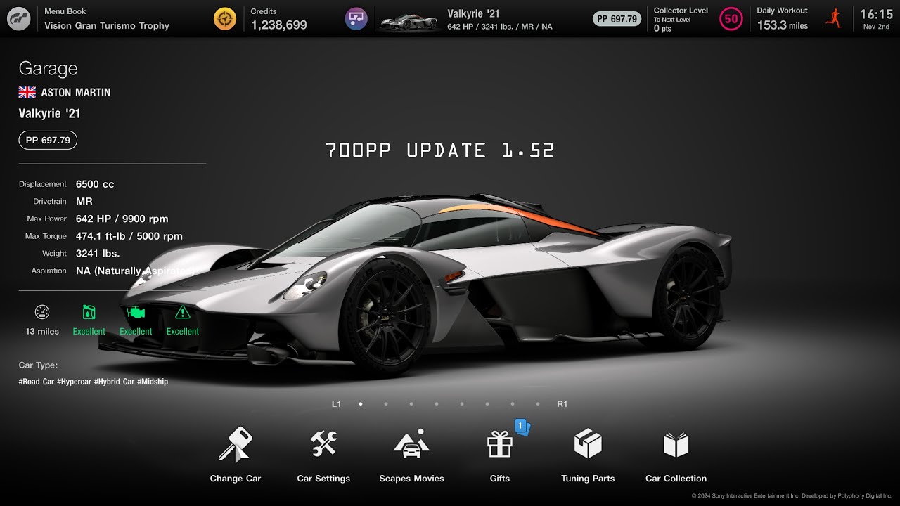 Gran Turismo 7] Aston Martin Valkyrie'21 700pp tune (update 1.52