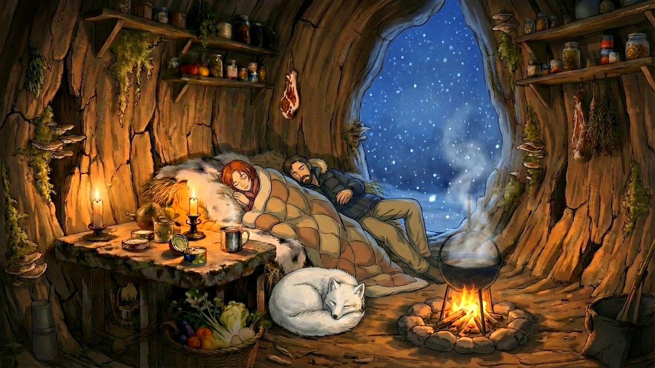 Cold Outside, Warm Inside Family Winter Camping Inside a Hollow Tree | Ghibli-Style Video