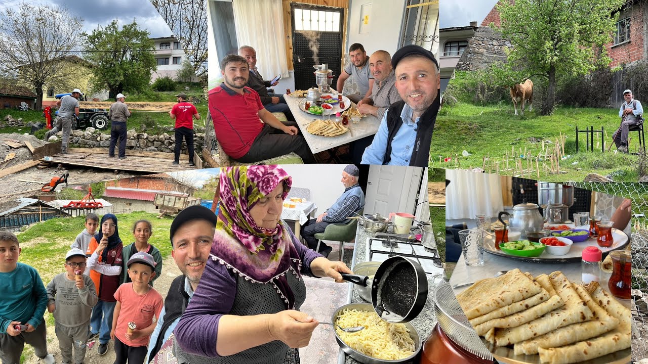 Köyde ilkbahar çocuklar cıvıl cıvıl köy işleri kümes yapımı öğlen yemeği