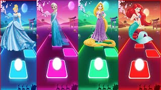 Disney Cinderella vs Frozen Elsa vs Tangled vs Little Mermaid Ariel princesses Tiles Hop