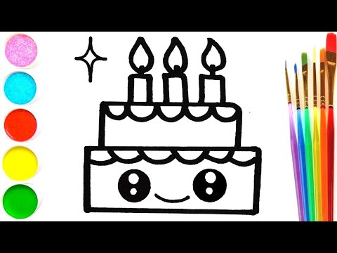 Tô Màu Bánh Sinh Nhật - Cách vẽ bánh kem sinh nhật và tô màu cho trẻ em How to Draw a Simple Cute Cake