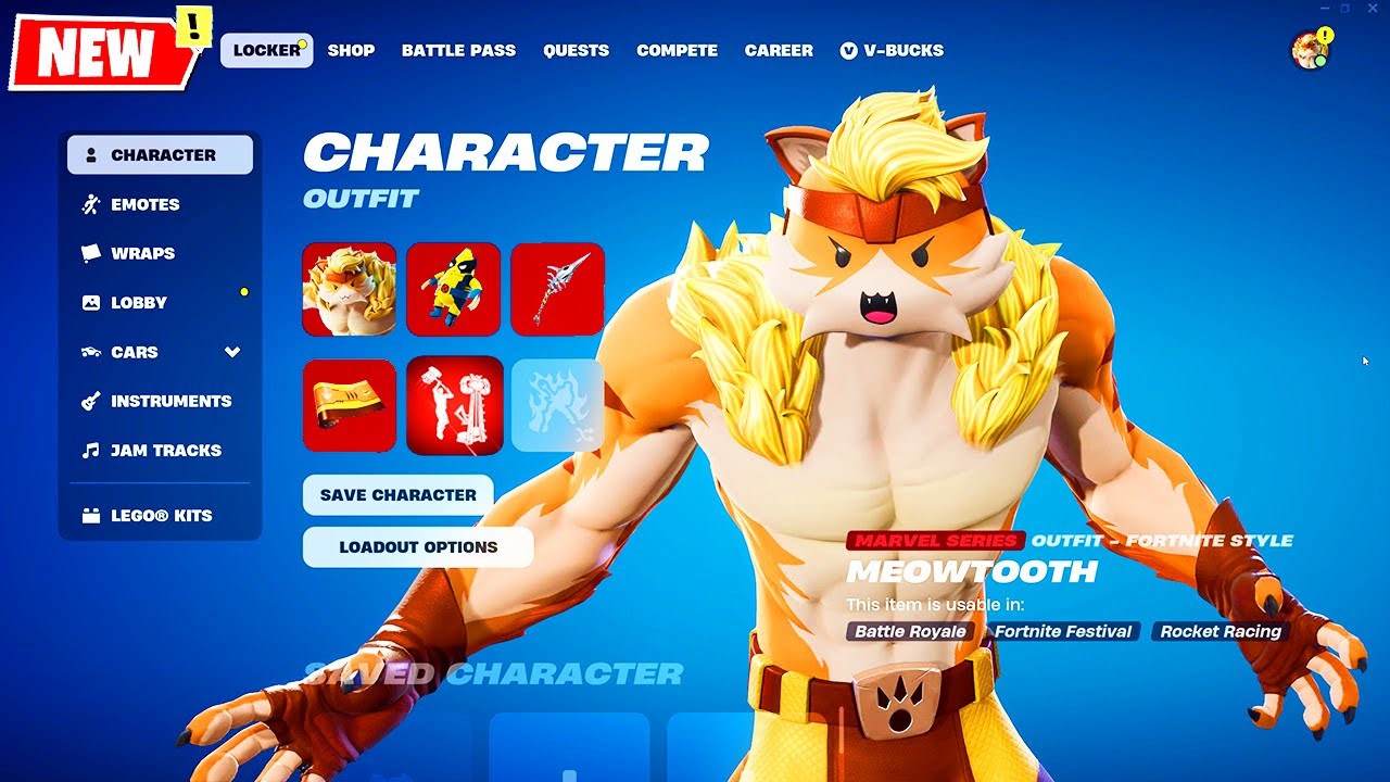 Fortnite Leaked Meowtooth (Sabretooth Meowscles) Skin, Emote & All