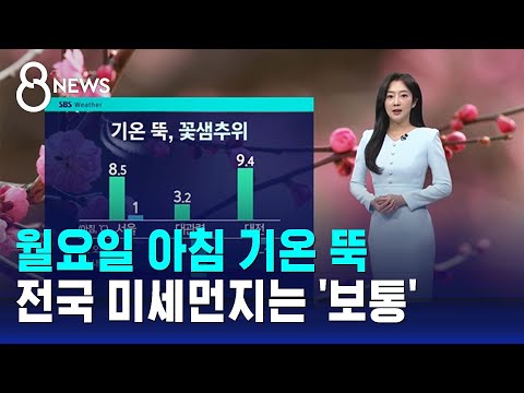 [날씨] 월요일 아침 기온 뚝…전국 미세먼지는 &#39;보통&#39; / SBS 8뉴스