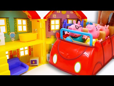 Peppa Pig Holiday Ride Red Car <strong>and</strong> Visit <strong>Deluxe</strong> House toys play #ToymartTV