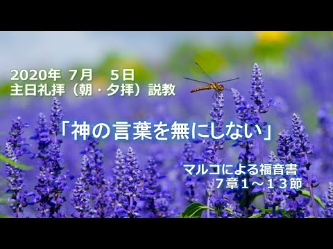 2020年7月5日（朝・夕）礼拝説教「神の言葉を無にしない」マルコによる福音書 7章1節～13節