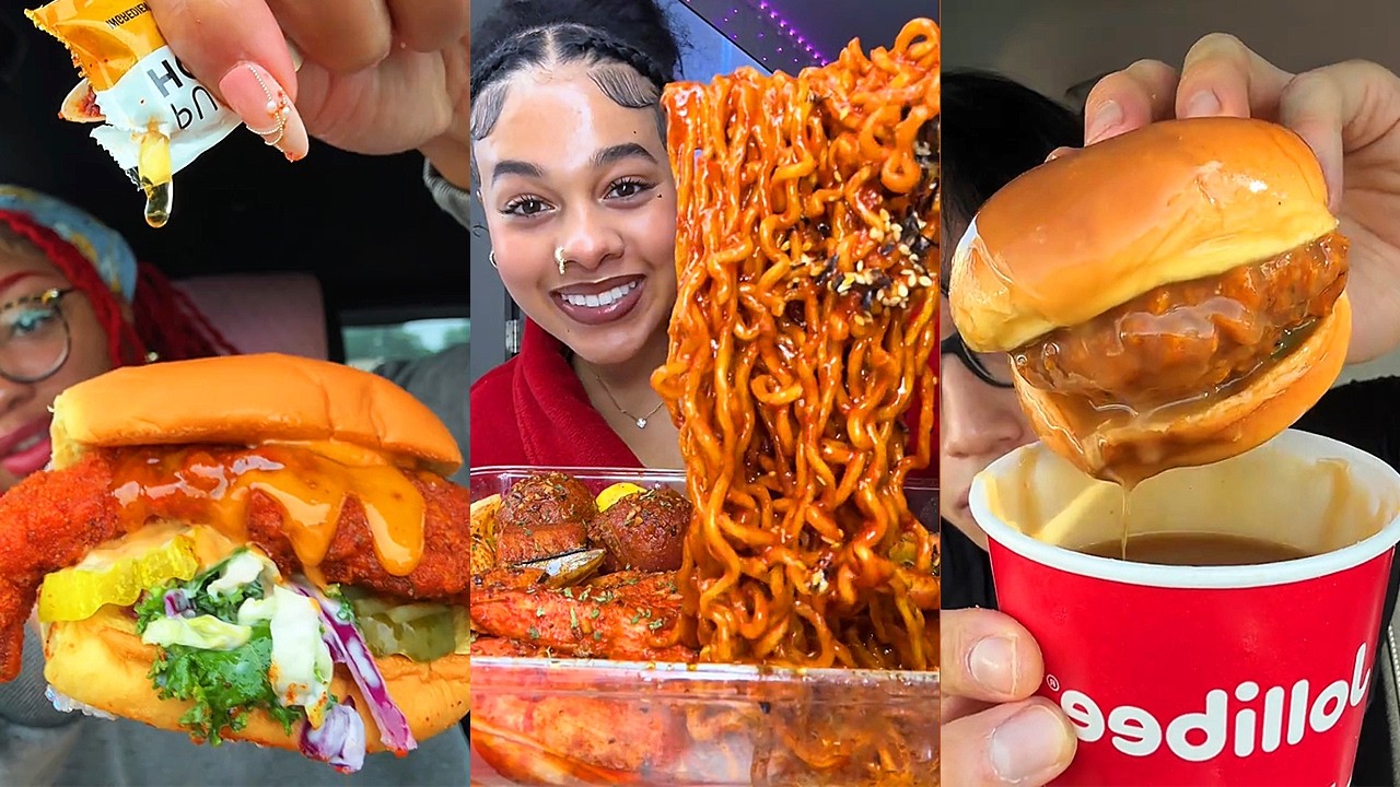 Asmr TikTok EATING |321| GIANT burger, Dave’s Hot Chicken, KFC Chicken and Waffles, Wingstop & more!
