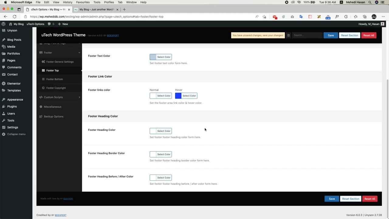 How to change footer widget columns and customize color