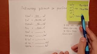 Pretvaranje mjernih jedinica za površinu