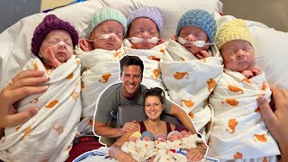 One BIG Family! First Time Holding All The Five Babies Together  Freels Quintuplets