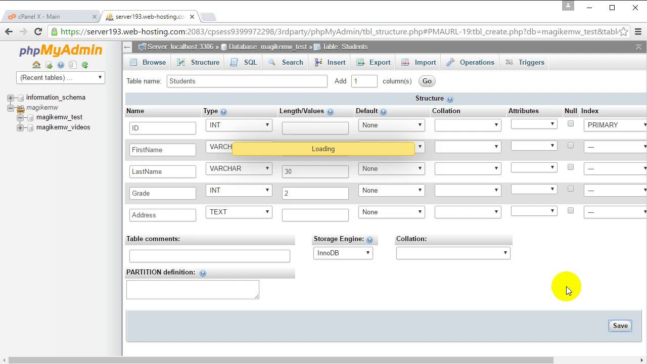 สร้างตาราง php  Update  phpMyAdmin MySQL database - How to create table, insert data, set up foreign key