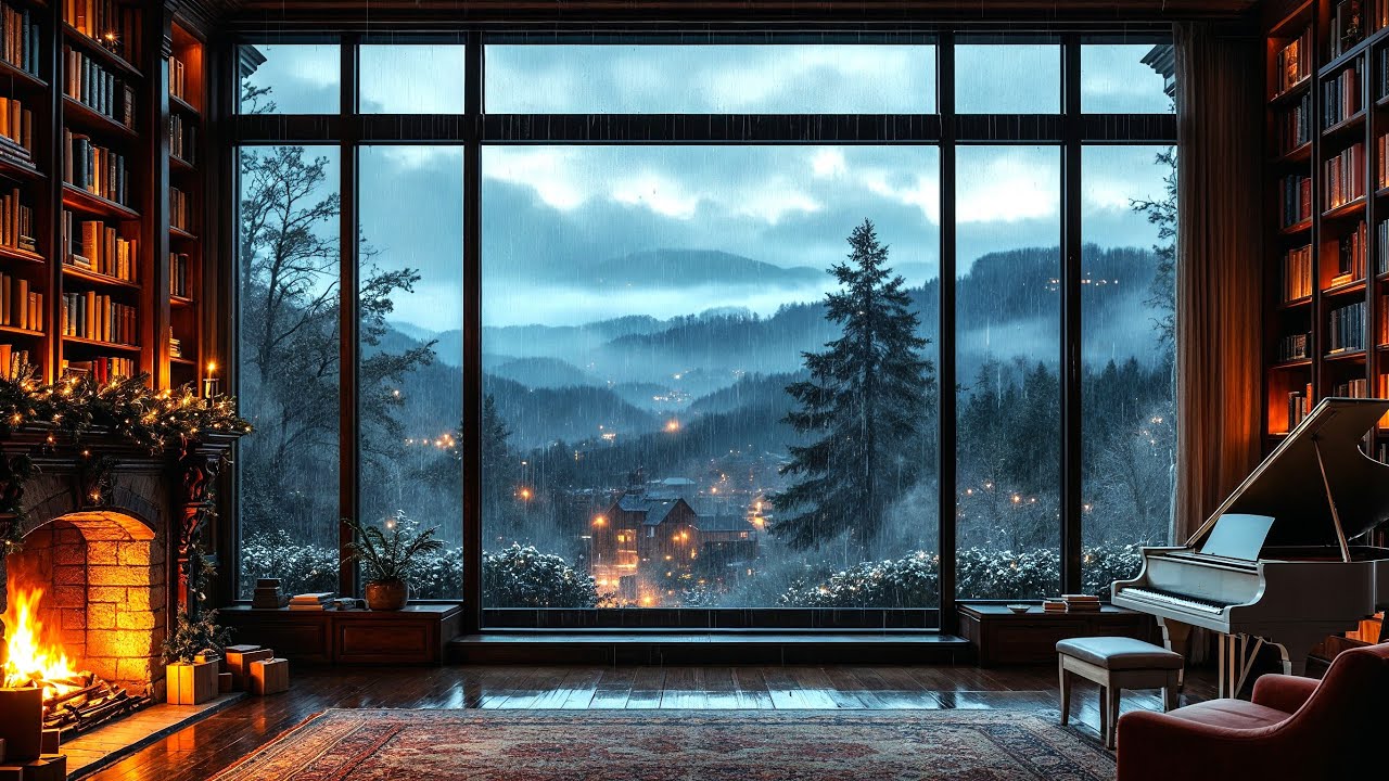 Дождливый вечер, фортепиано, джаз и уютная библиотека