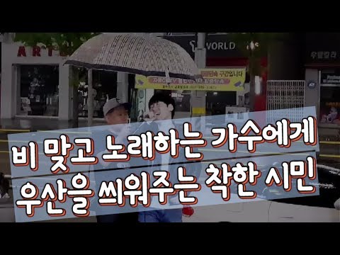 (감동영상) 비 맞으며 노래하는 가수에게 우산 씌워주는 시민 (해바라기도 가끔 목이 아프죠)