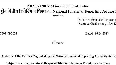 Statutory Auditors’ Responsibilities in relation to Fraud in a Company I Circular dated 26 June 2023