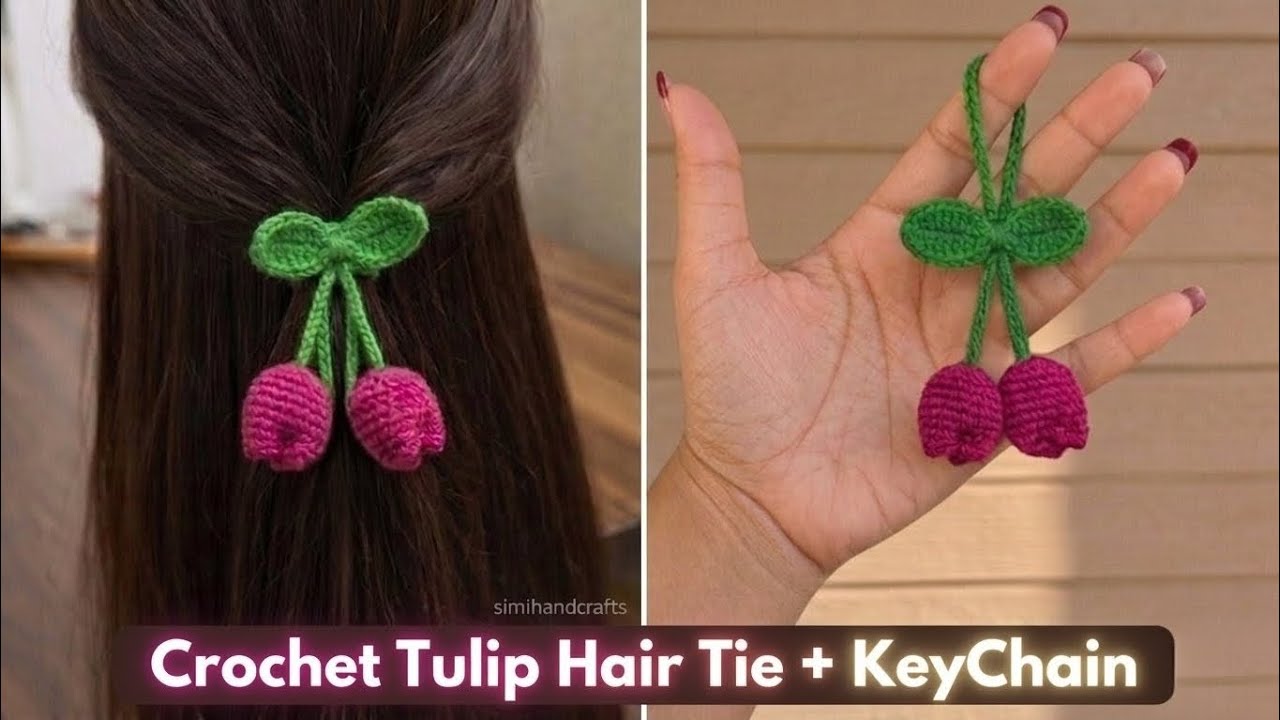 YouTube ユーチューブ ストラップ Viral Crochet Tulip 🌷 Hair Tie + Keychain | Easy Step-by-Step