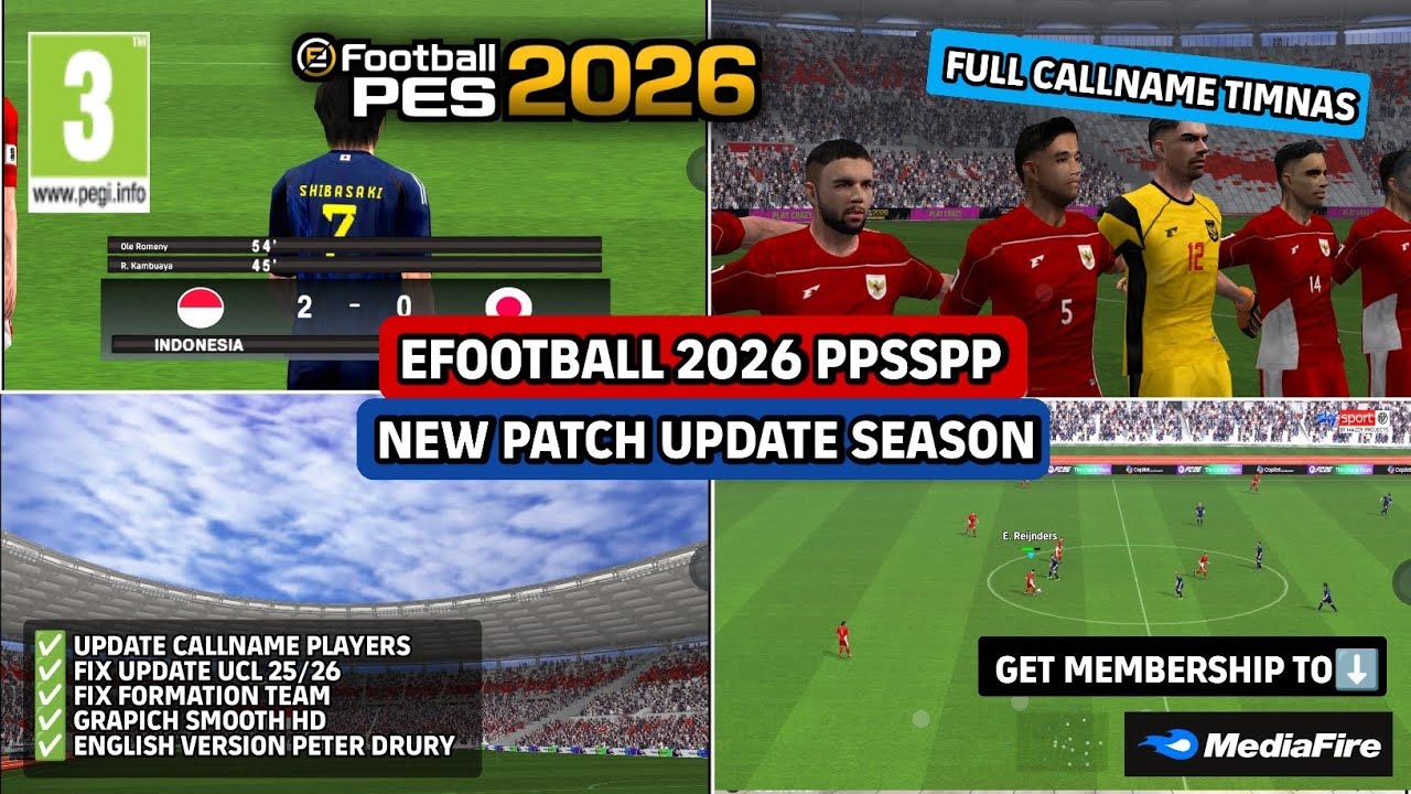 TERBARU! EFOOTBALL 26 PPSSPP FULL CALLNAME TIMNAS & MORE PLAYERS BEST GRAPICH HD ENGLISH VERSION
