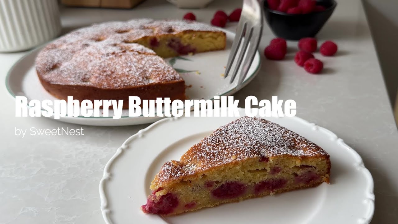 Raspberry Buttermilk Cake - a very tasty cake with a generous amount of fresh raspberries!