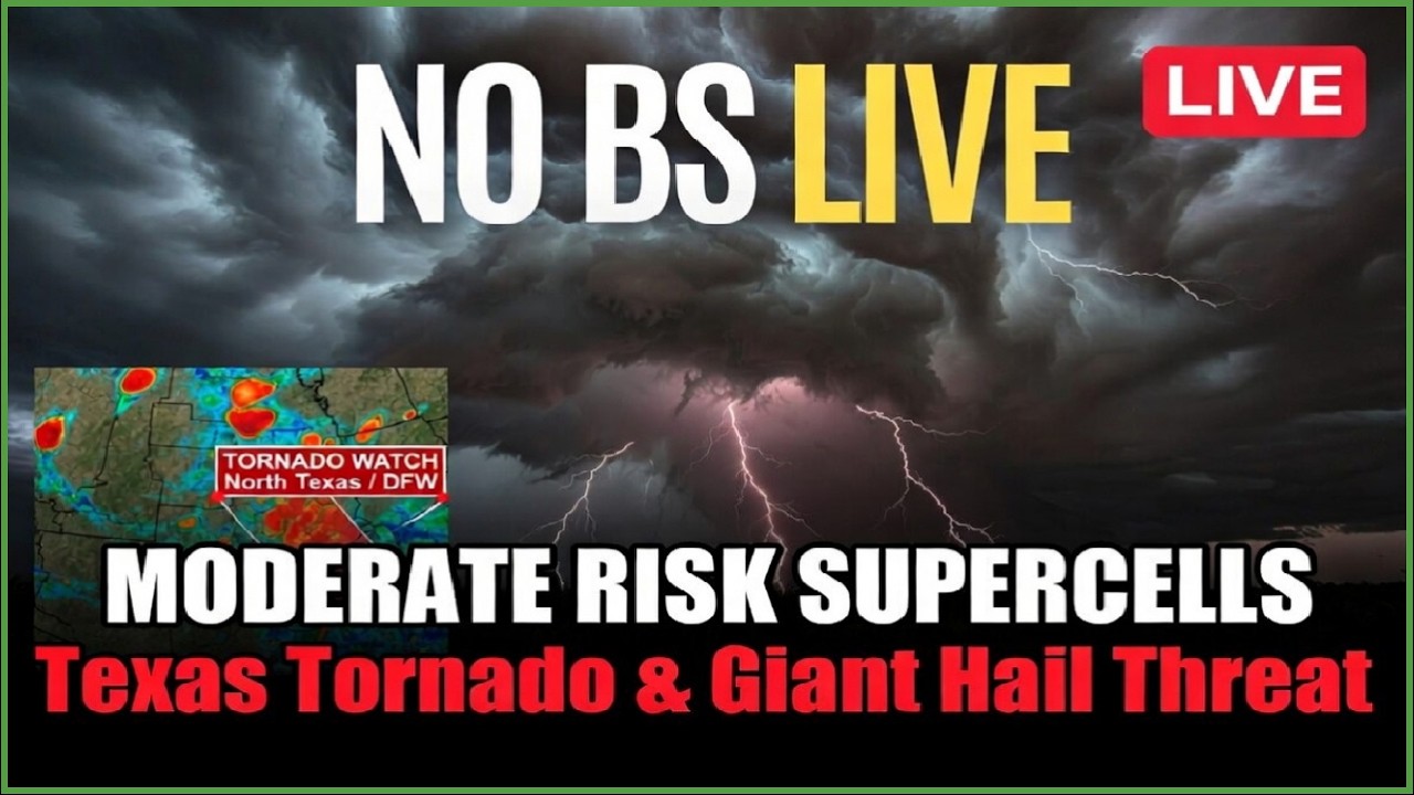 🚨 NO BS Live: Moderate Risk Supercells, Giant Hail & Tornado Threat in ...