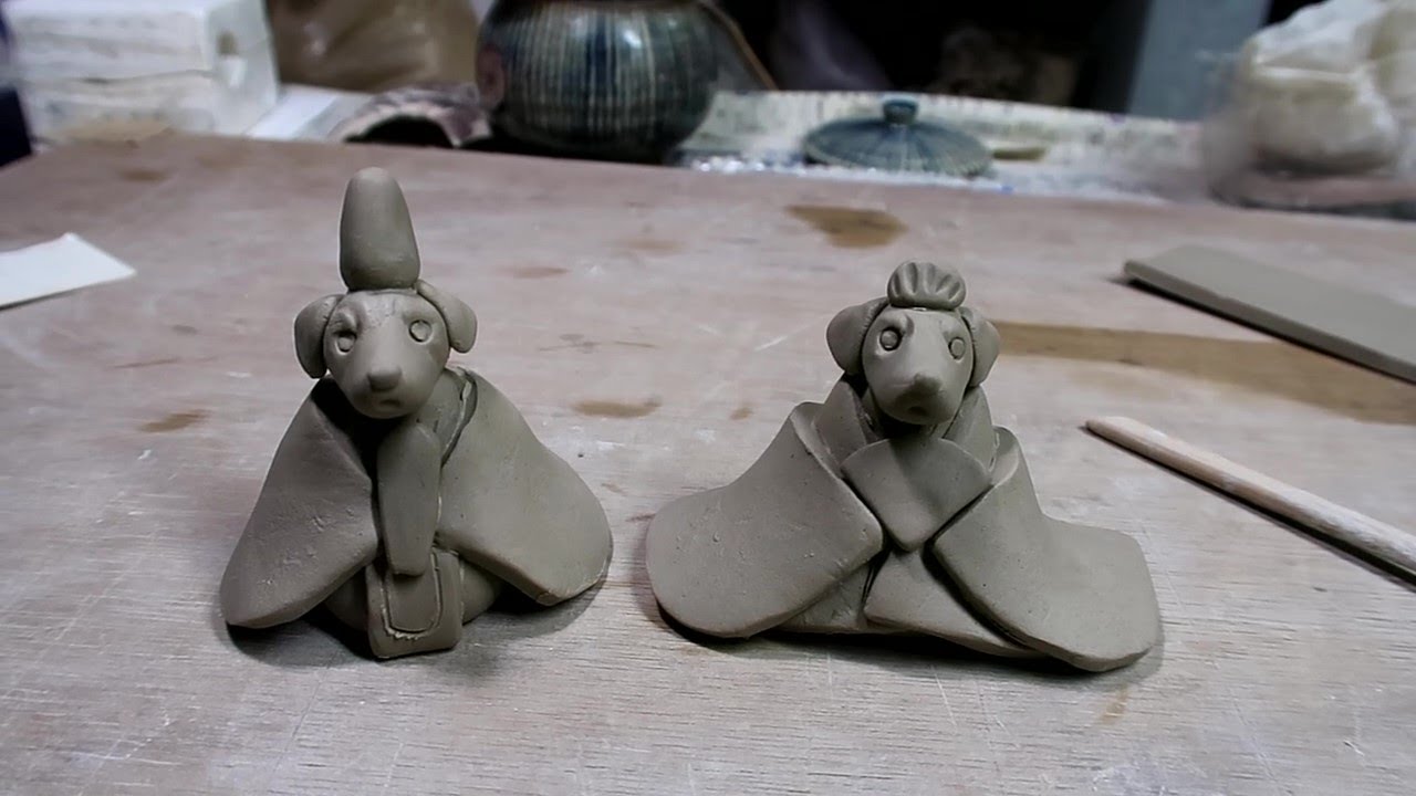 How to make ceramic Dalmatian japanese doll. [陶芸]ダルメシアンの