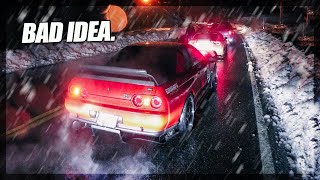 Stupid Idea: Stance Cars Take on Snow AT NIGHT (Gone Bad)