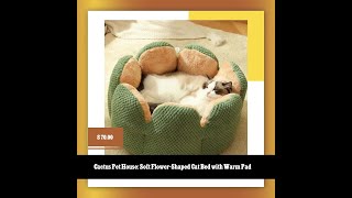 Cactus Pet House: Soft Flower-Shaped Cat Bed with Warm Pad